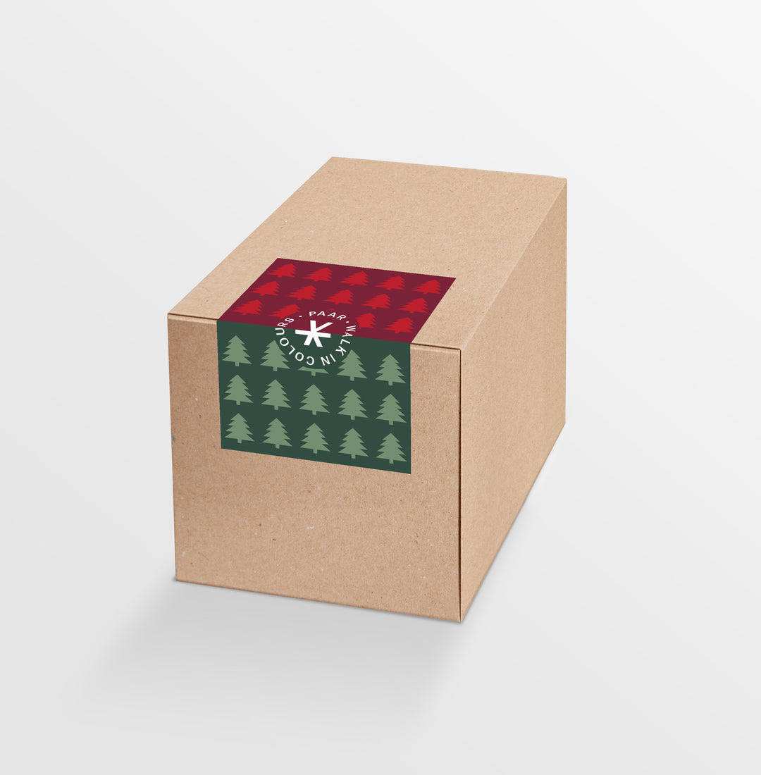 Geschenkebox aus Karton mit Weihnachtssticker für vier Paar Socken