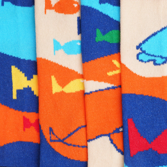 paarsocks-sealife-socken-mismatchedsocks-blau-orange-rot-beige-detail